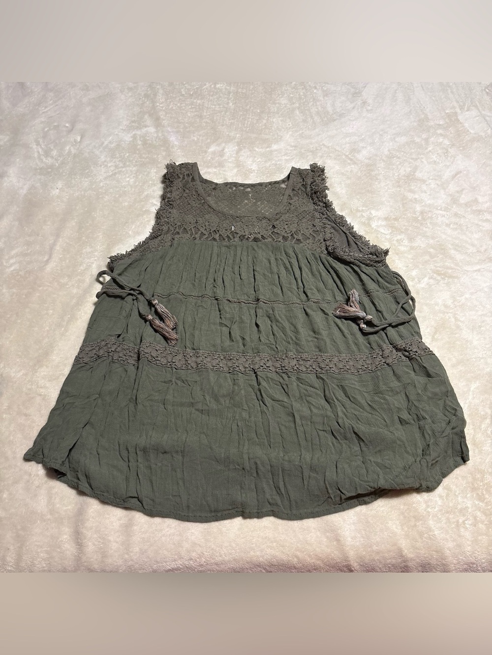 Knox Rose Olive Green Lace-Trim Tank Top